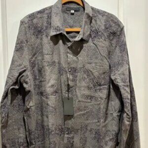 NWT John Varvatos Cole Shirt XL Iron Gray Men's Button Down Floral Pattern
